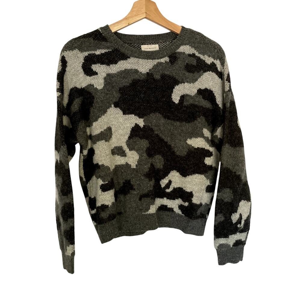 Lucky Brand wool leopard print pullover knit sweater women's size M soft comfort